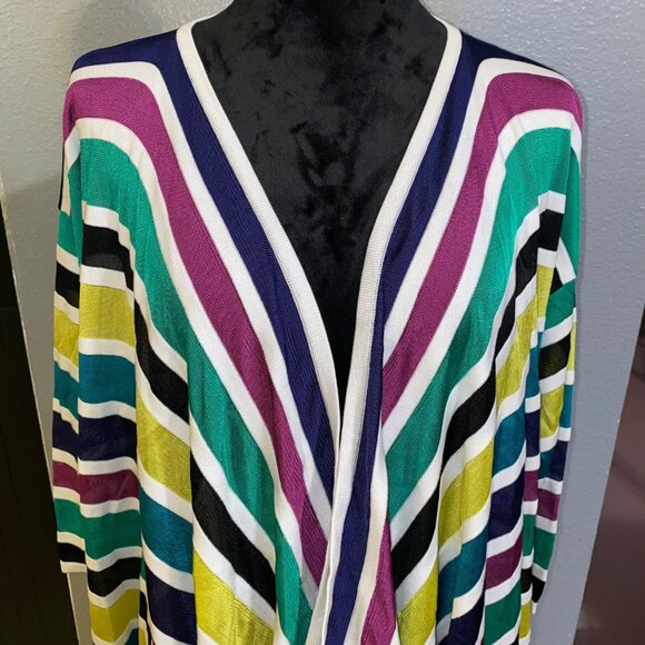 Anne Klein Cardigan Women’s XL Open Front Jacket Multicolor Striped Sheer Light - Picture 2 of 8